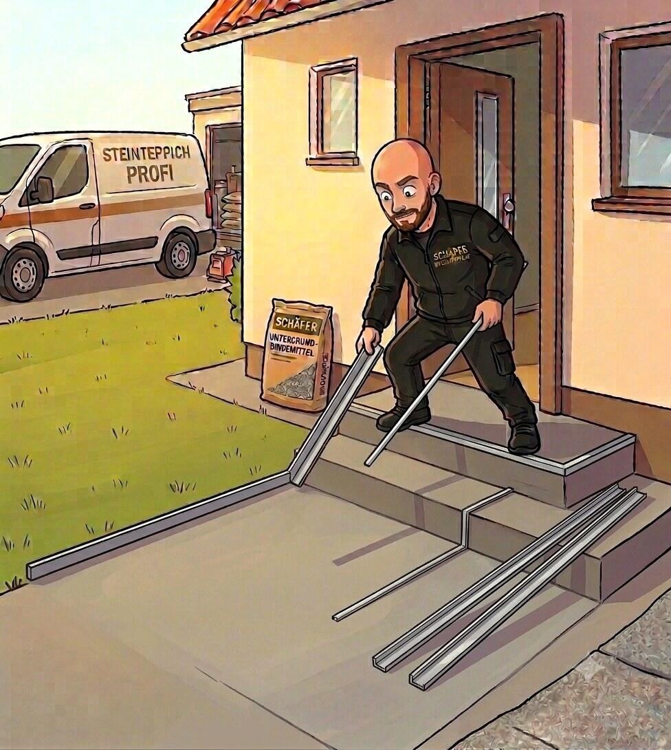 Setzen der Aluminium-Randprofile auf einer Treppe